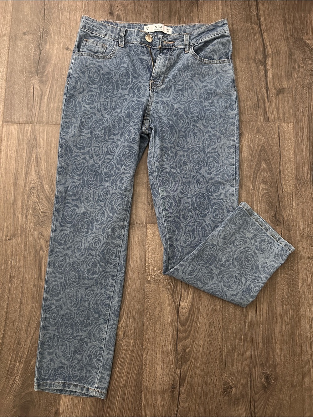 Straight-Leg Floral Jacquard Jeans - Blue